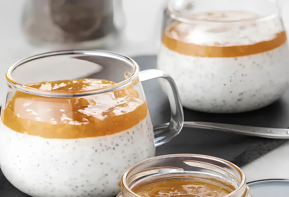 taças com pudim de chia com iogurte.