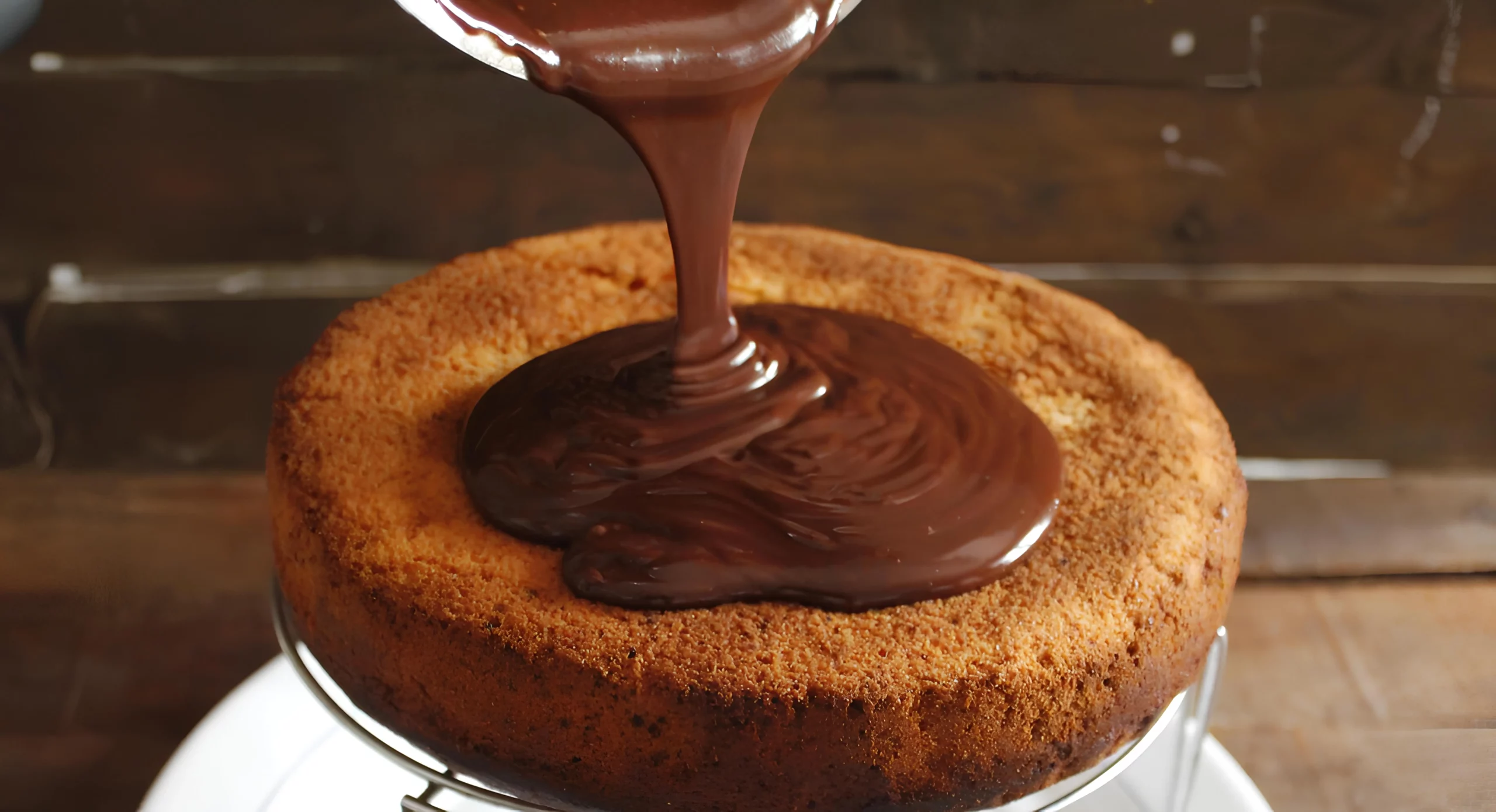 Um bolo com uma cobertura de chocolate sem leite condensado.