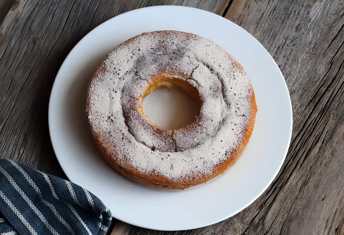 Um prato de bolo de fubá amanteigado.