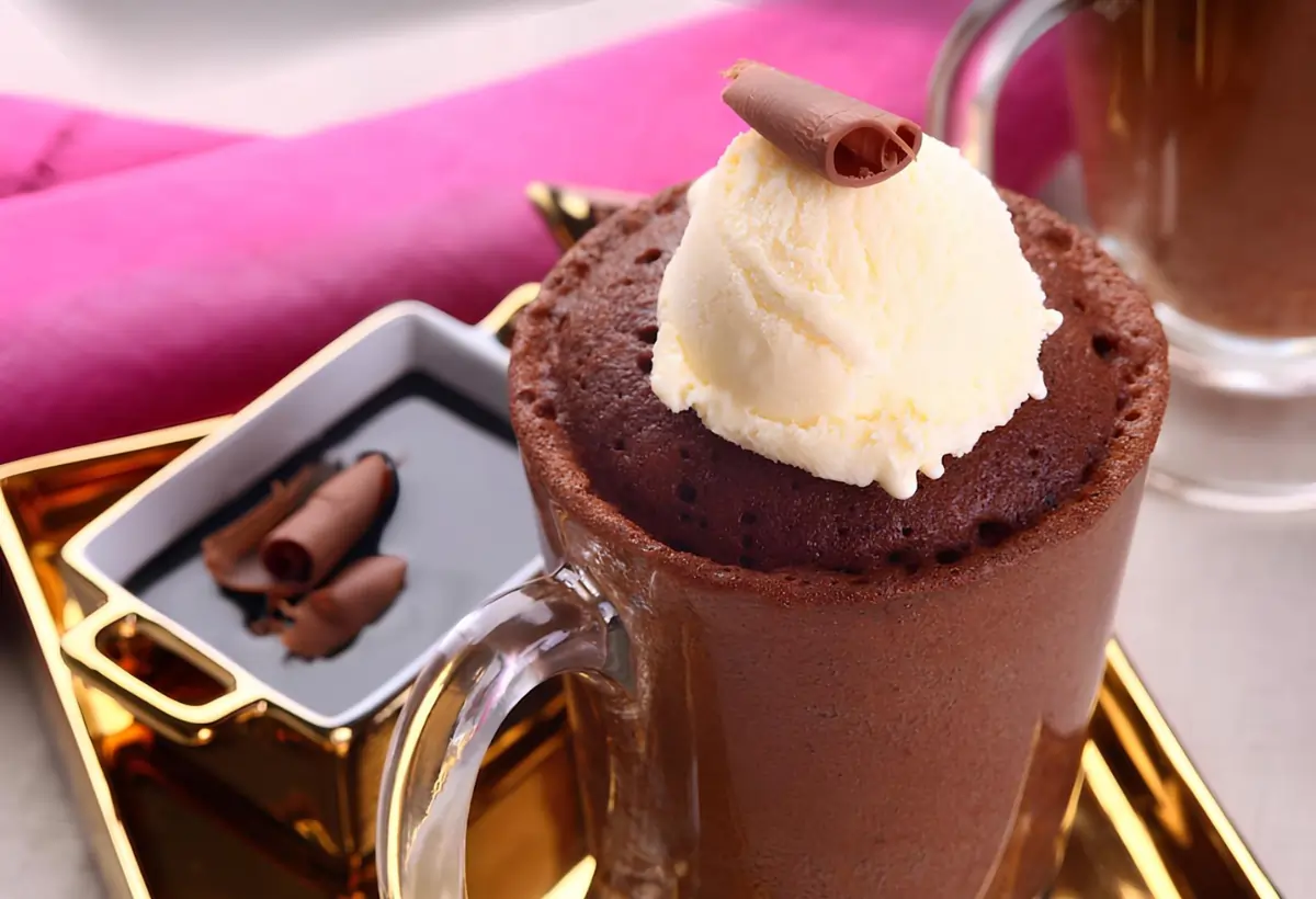 Bolo de Caneca de Sorvete com Calda de Chocolate