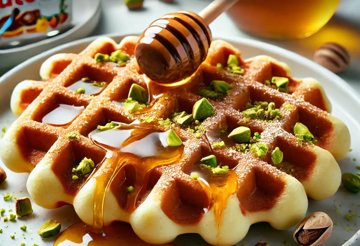 Waffle de Pistache com Mel