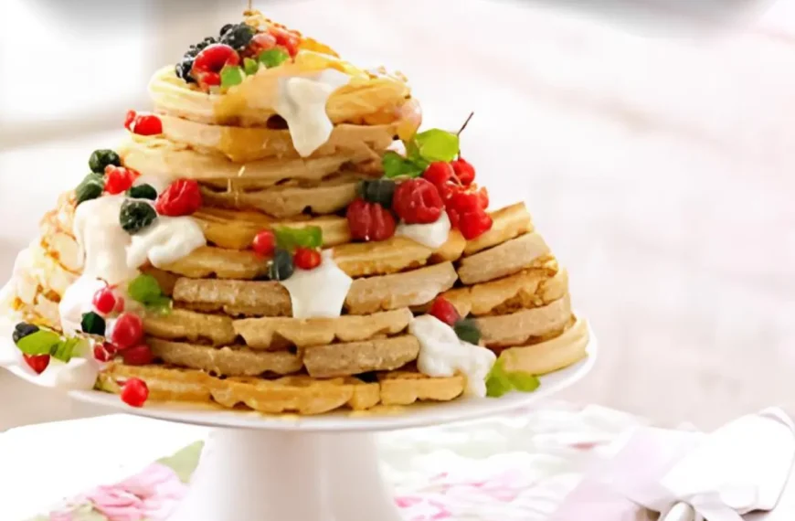 Waffles de pão de ló com frutas.