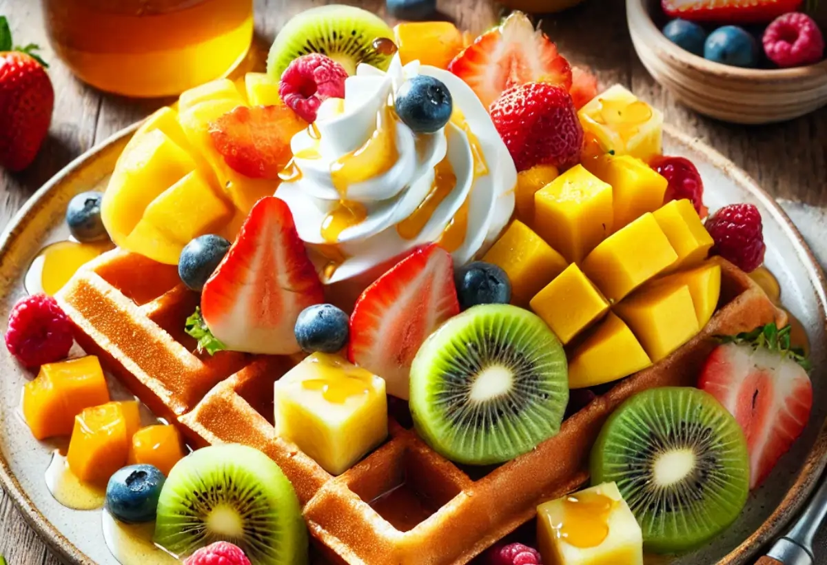 Waffles de Frutas Tropicais com Chantilly