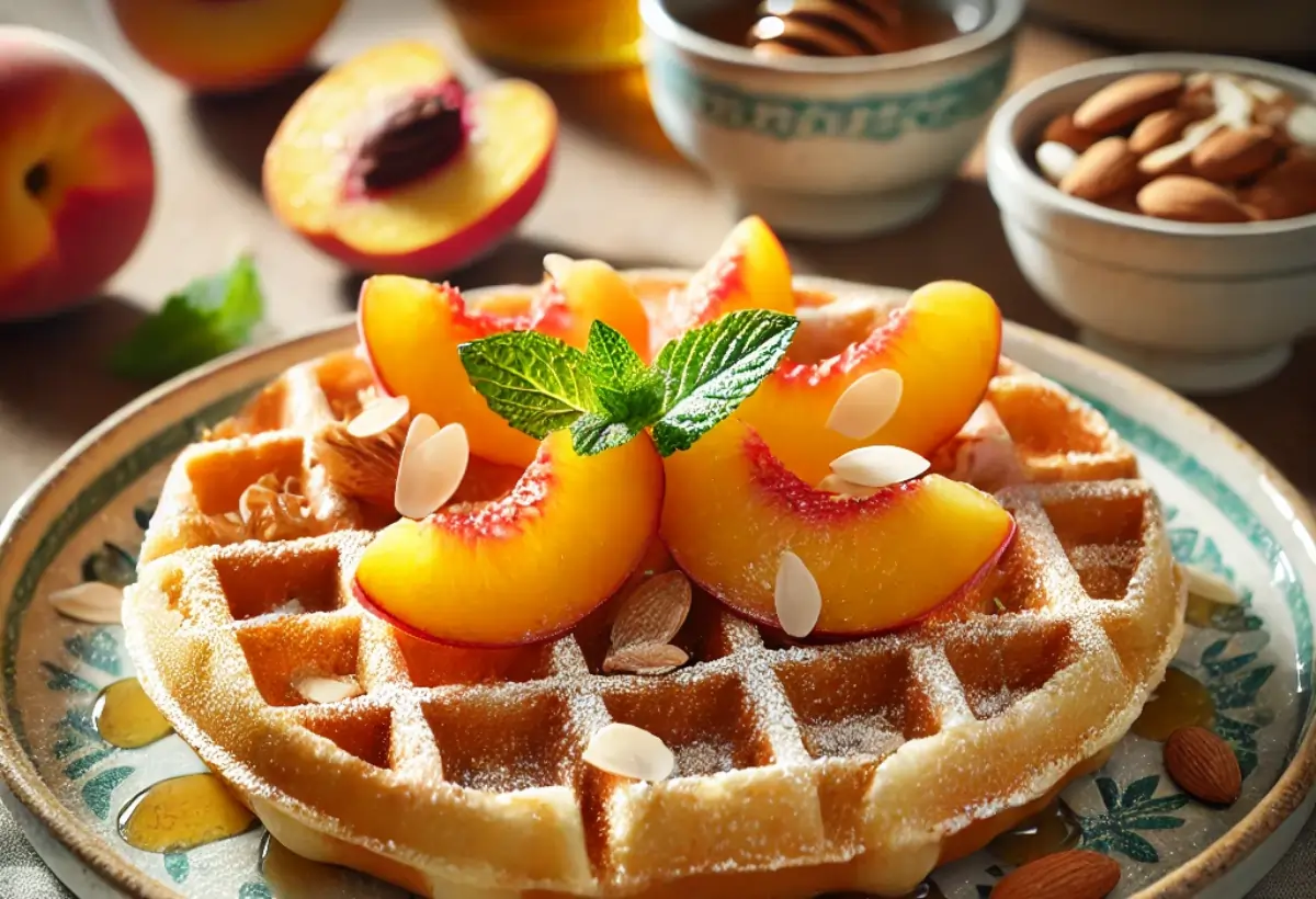 Waffles de Pêssego com Amêndoas